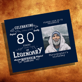 Blue Budget 80. Geburtstag Einladung Flyer