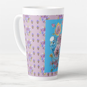 Blue Budgie Aquarelle florale Dames Latte Mug
