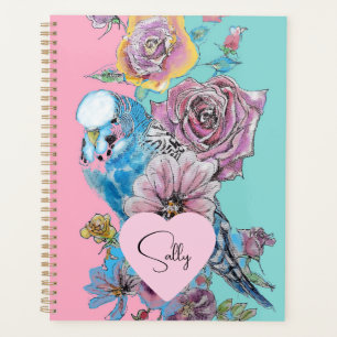Blue Budgie Aquarelle florale Girls Rose Aqua