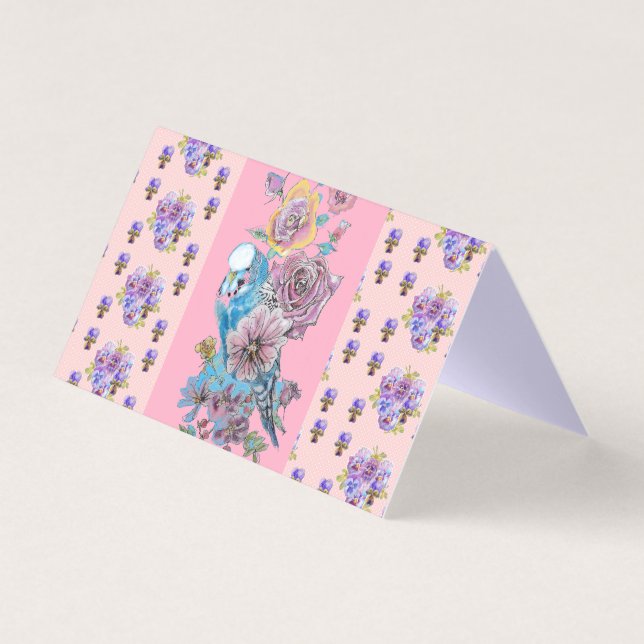 Blue Budgie Bird Pink Rose Liebe Grußkarte (Vorderseite)