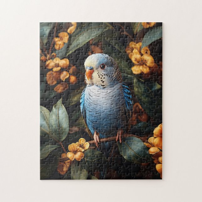 Blue Budgie Budgerigar Gelbe Blumen (Vertikal)