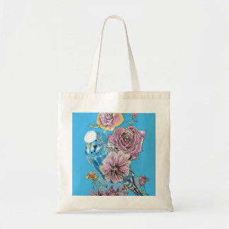 Blue Budgie Budgerigar Rose Wasserfarbene Kunst Tragetasche