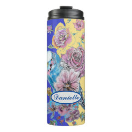 Blue Budgie Budgerigar Rose Wasserfarbenflorale Ma Thermosbecher