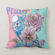 Blue Budgie Budgie Rose Blume Blumenkissen