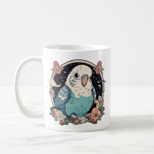 Blue Budgie Floral Print Tasse   Elegant Bird Love