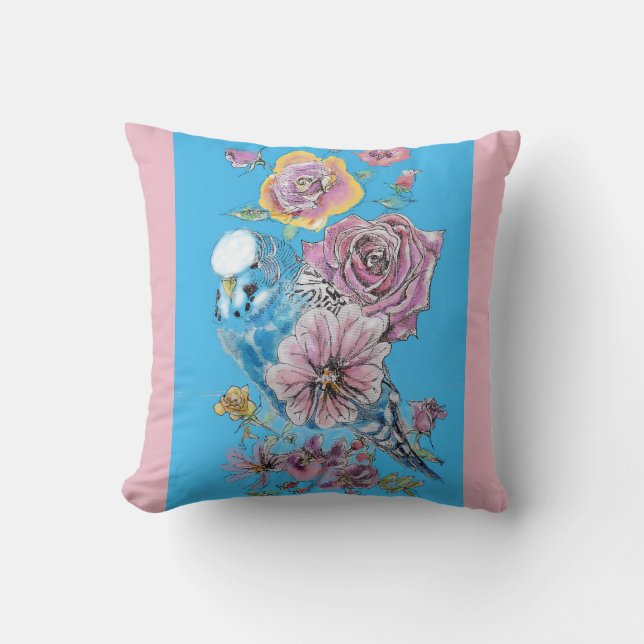 Blue Budgie Niedlich Whimsical Pink Blue Girls Bab Kissen (Vorderseite)