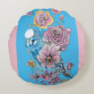 Blue Budgie Niedlich Whimsical Pink Blue Girls Bab Rundes Kissen