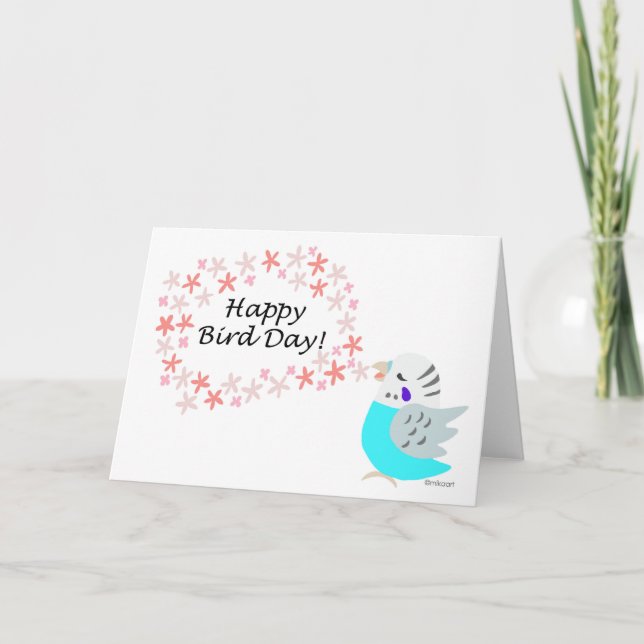 Blue Budgie Parakeet Budgerigar Happy Birthday Karte (Vorderseite)