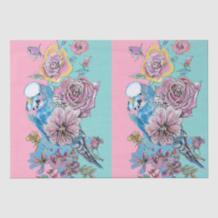 Blue Budgie Rose Blumenmuster Blume Wasserfarbe Seidenpapier