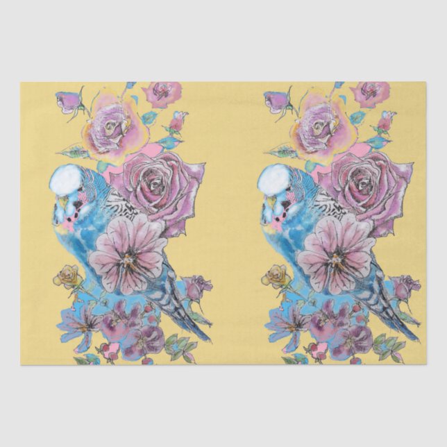 Blue Budgie Rose Blumenmuster Gelb Seidenpapier (Vorderseite)
