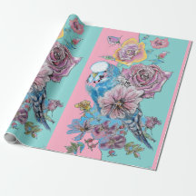 Blue Budgie Rose Kunst Blume Watercolor Wrapping