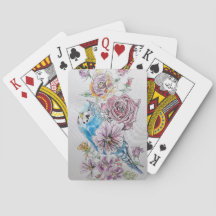 Blue Budgie & Rote Rose Blume Spielkarten Set