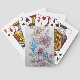 Blue Budgie & Rote Rose Blume Spielkarten Set