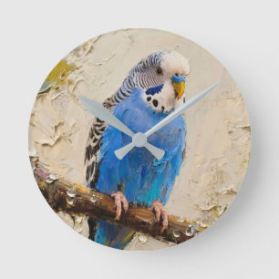 Blue Budgie Runde Wanduhr