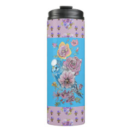 Blue Budgie Watercolor Blumendamen Thermosbecher