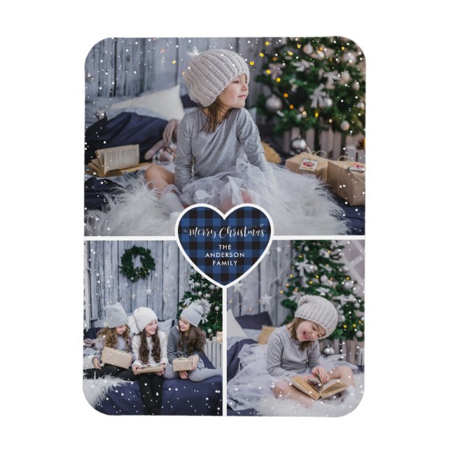 Blue Buffalo Kariert Heart Foto Frohe Weihnachten Magnet (Vertikal)