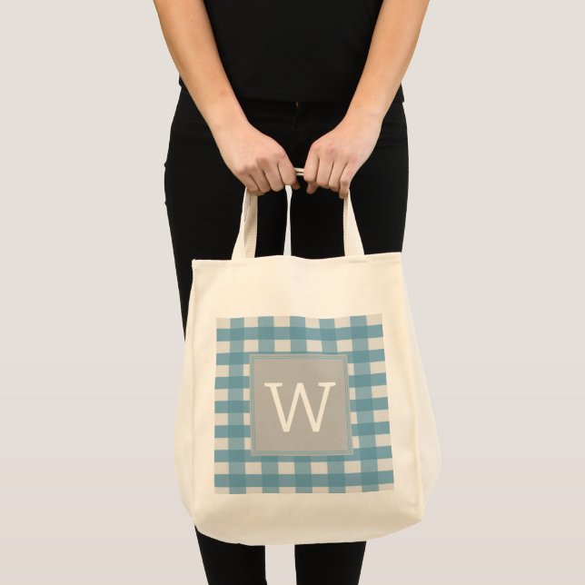 Blue Buffalo Kariert Monogram Tote Bag Tragetasche (Vorderseite (Produkt))