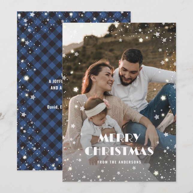 Blue Buffalo Kariert Snow Stars Foto Weihnachten (Vorne/Hinten)
