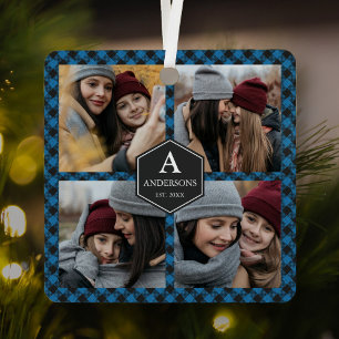 Blue Buffalo Karo Lumberjack Familienfoto-Collage Ornament Aus Metall