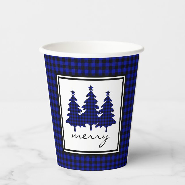 Blue Buffalo Karo Pine Trees Paper Cups Pappbecher (Vorderseite)