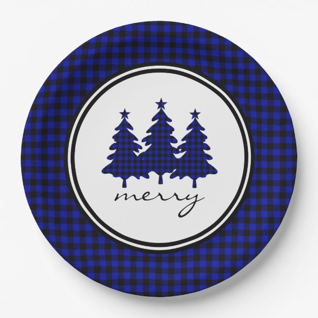 Blue Buffalo Karo Pine Trees Paper Plate Pappteller (Vorderseite)