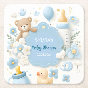Blue Bundle Joy: Baby Boy Shower Rechteckiger Pappuntersetzer