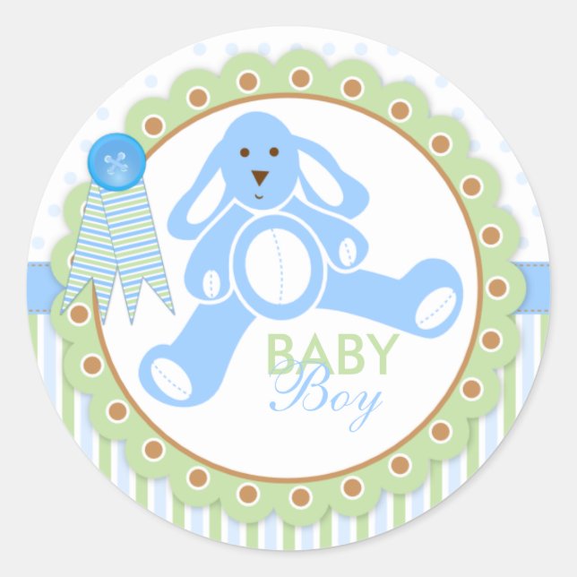 Blue Bunny Baby Boy Runder Aufkleber (Vorderseite)