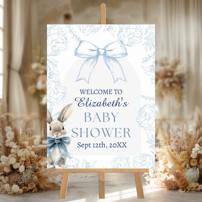 Blue Bunny Baby Dusche Willkommen Poster (Blue Bunny Baby Shower Welcome sign)