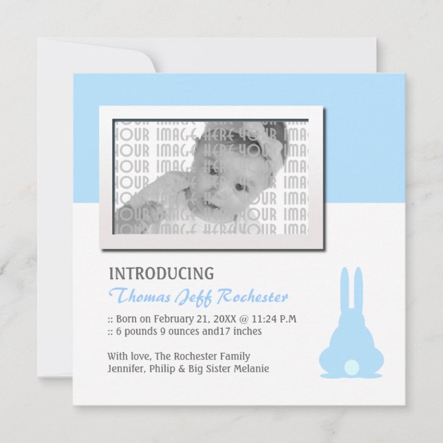 Blue Bunny Birth Ankündigung (Vorderseite)