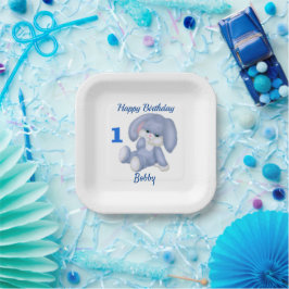 Blue Bunny Boys 1. Geburtstag Personalize Name Age Pappteller