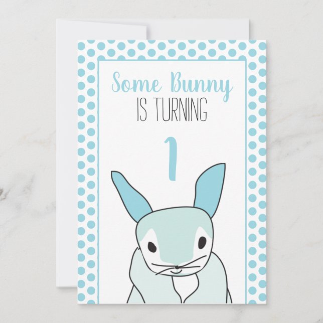 Blue Bunny Erster 1. Geburtstag Einladung (Vorderseite)