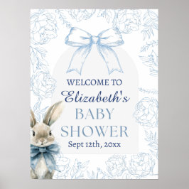 Blue Bunny Floral Baby Dusche Begrüßungszeichen Poster