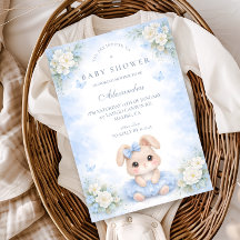 Blue Bunny Floral Baby Shower