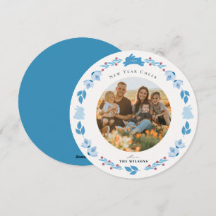 Blue Bunny Folk Art Nouvel An Vacances Carte photo