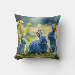 Blue Bunny Garden: Wasserfarben-Kissen Kissen