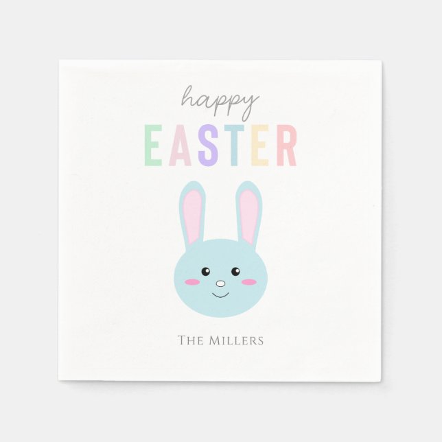 Blue Bunny Happy Ostern Niedlich Kawaii Einfach Serviette (Vorderseite)