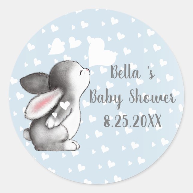 Blue Bunny Heart Confetti Baby Shower Stickers (Vorderseite)