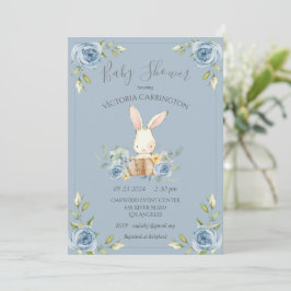Blue Bunny Rabbit Boy Baby Dusche Einladung