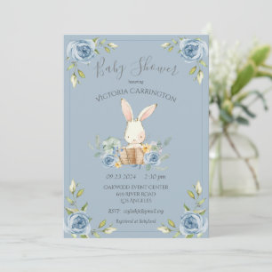 Blue Bunny Rabbit Boy Baby Dusche Einladung