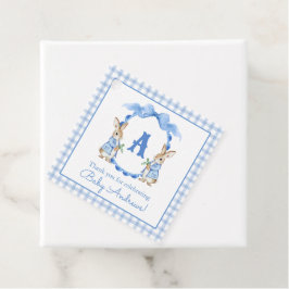 Blue Bunny Rabbit Gingham Monogram Wappen Geschenkanhänger
