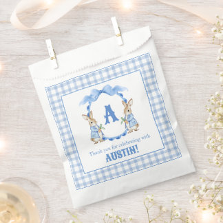 Blue Bunny Rabbit Gingham Monogram Wappen Geschenktütchen