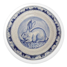 Blue Bunny Rabbit Plate Delft Dedham Keramik Pull Keramikknauf