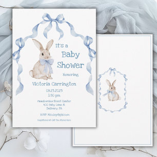 Blue Bunny Rabbit Ribbon Boy Baby Einladung
