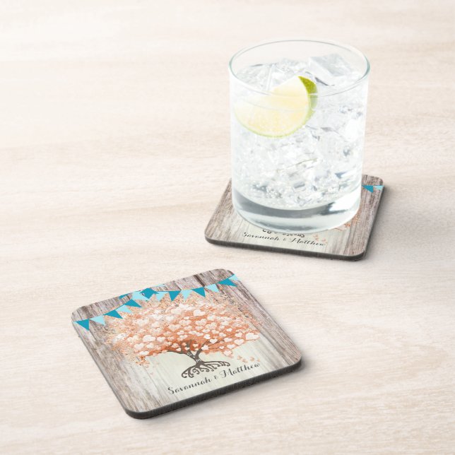 Blue Bunting Country Chic Barn Wood Wedding Untersetzer (Rechte Seite)
