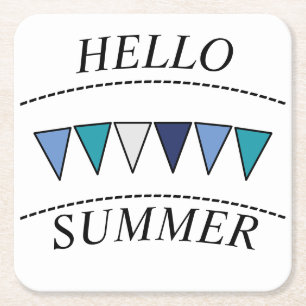 Blue Bunting Hello Summer Beverage Coaster Rechteckiger Pappuntersetzer