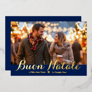 Blue Buon Natale e Felice Anno Nuovo Script Foto Folien Feiertagskarte