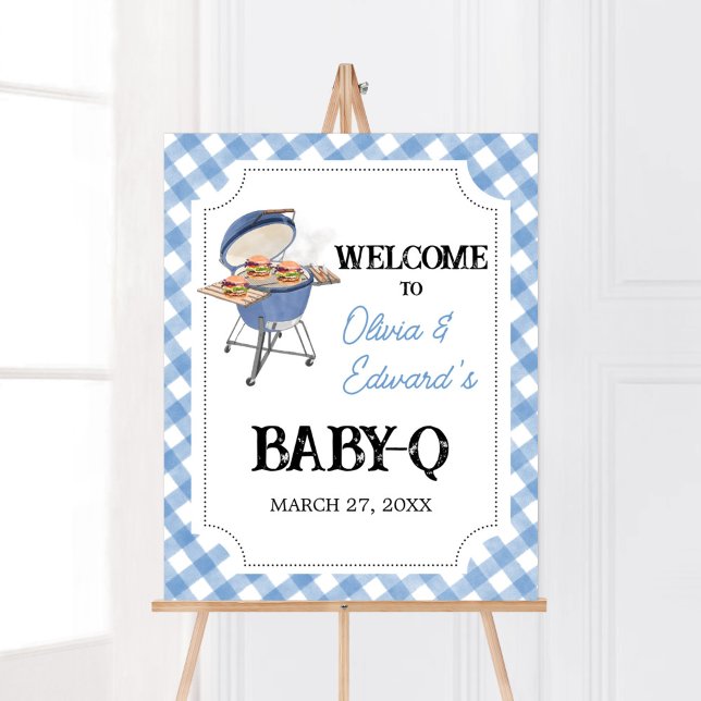 Blue Burger GRILLEN Baby Dusche Begrüßungszeichen Poster (Boy Backyard BBQ Baby Shower Welcome Sign)
