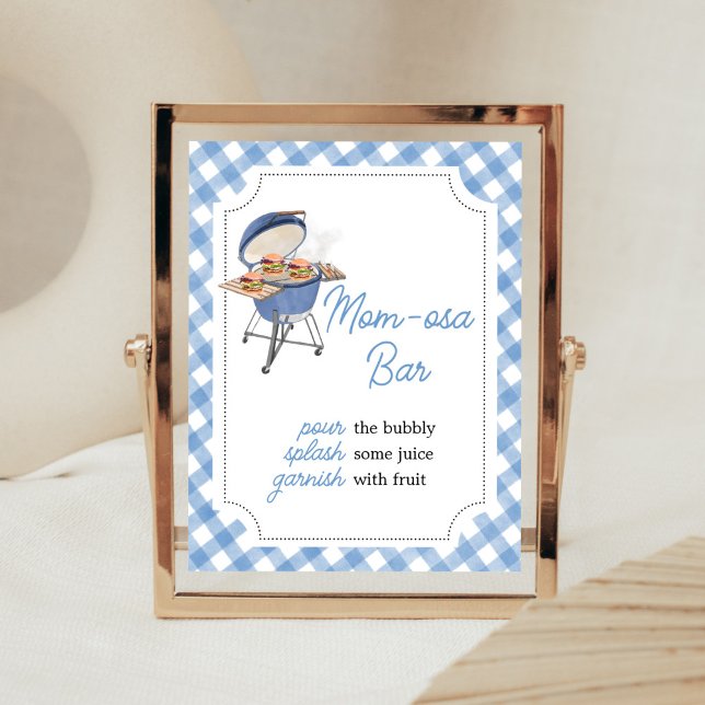 Blue Burger GRILLEN Baby Dusche Mama Osa Bar Poster (Boy Backyard BBQ Baby Shower Mom Osa Bar Sign)