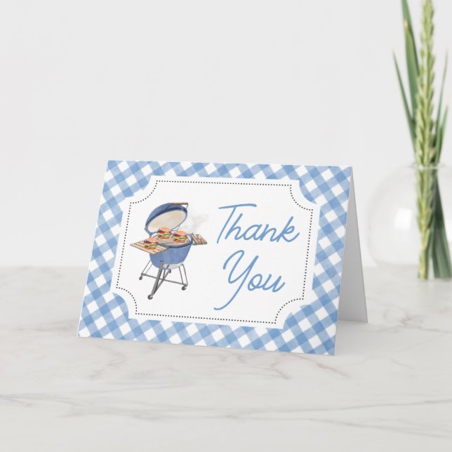 Blue Burger GRILLEN Baby Shower Dankeskarte (Vorderseite)