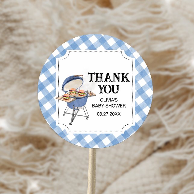 Blue Burger GRILLEN Baby Shower Runder Aufkleber (Blue Burger BBQ Baby Shower Sticker)